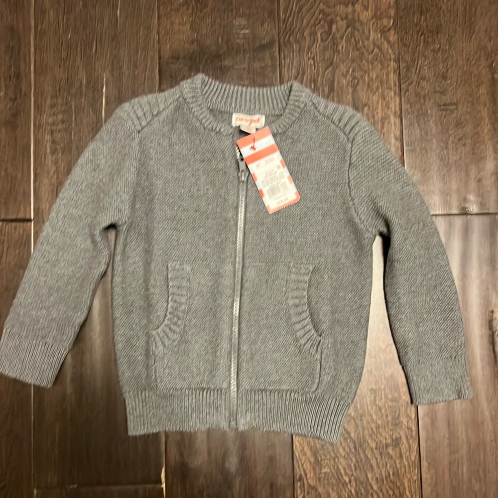 NWT Toddler Boys Cat and Jack Gray Zip Up Bomber Sweater!
